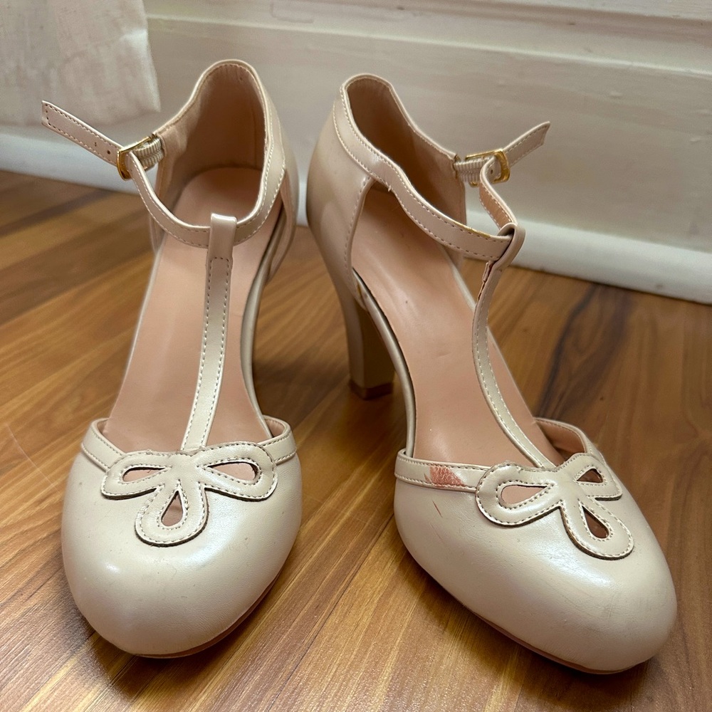 Journee Collection vintage style mary jane kitten heels pink nude straps 8.5